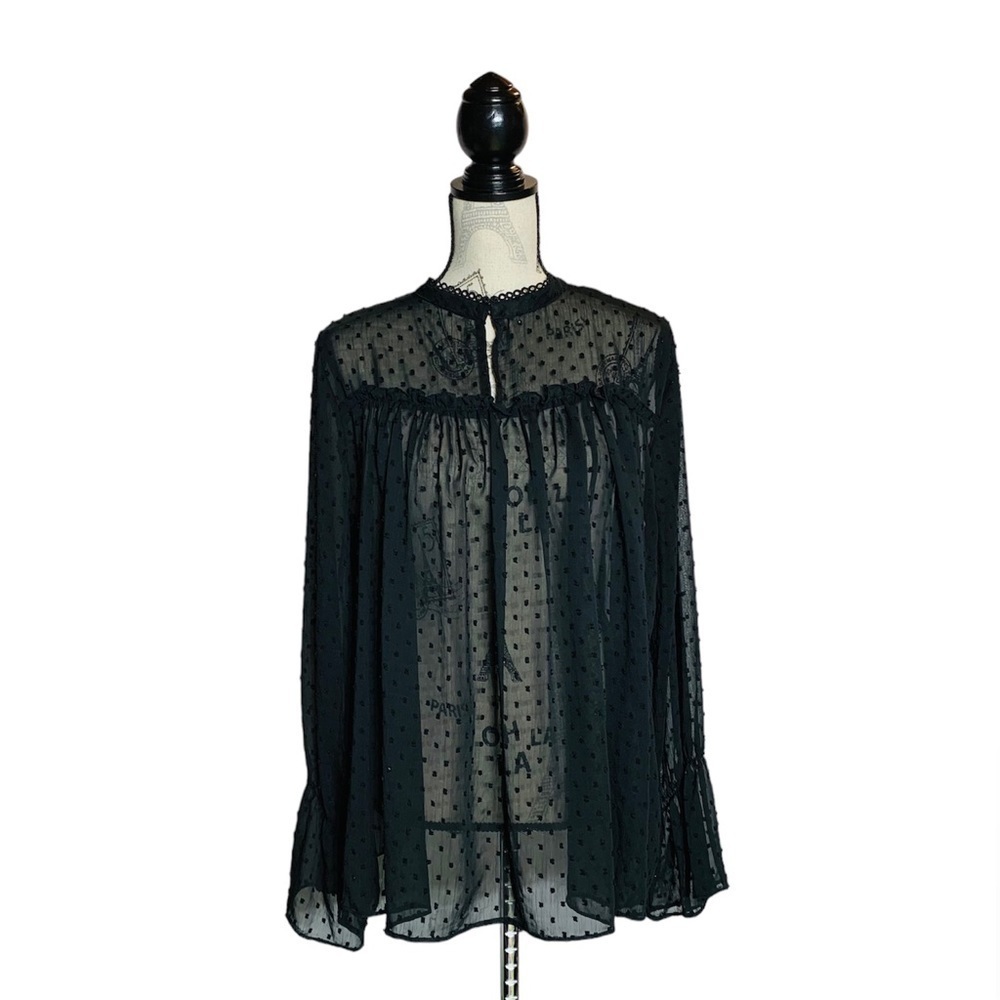 Swiss Dot L chiffon‎ loose blouse